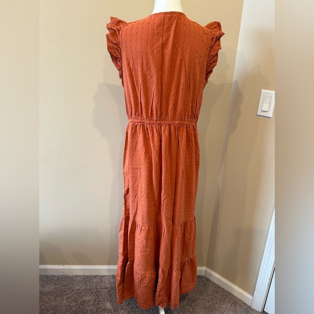 Sonoma Goods For Life Swiss Dot Button Front Maxi Dress Rust Orange Large - Picture 6 of 7